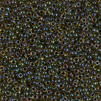 11-335:  11/0 Cranberry Lined Peridot AB Miyuki Seed Bead 