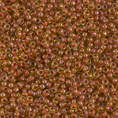11-345:  11/0 Salmon Lined Peridot Luster Miyuki Seed Bead 