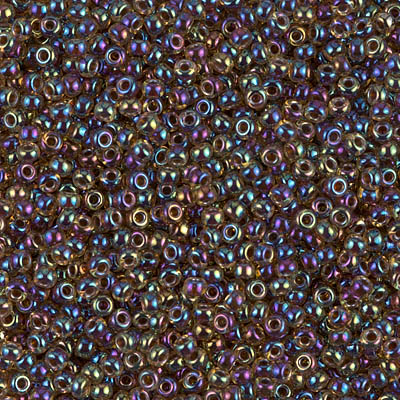 11-357:  11/0 Root Beer Lined Light Topaz AB Miyuki Seed Bead 