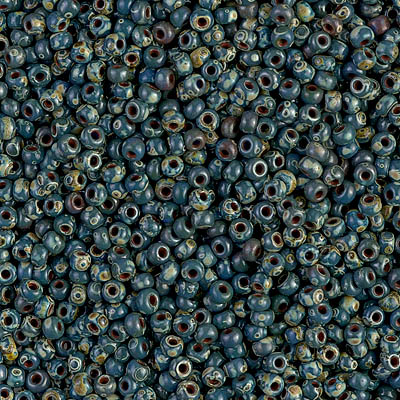 11-4516:  11/0 Opaque Dark Teal Picasso Miyuki Seed Bead 