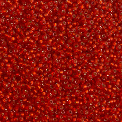 15-1639:  15/0 Dyed Semi-Frosted Silverlined Red Orange  Miyuki Seed Bead 