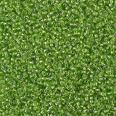 15-2423:  15/0 Silverlined Lime Miyuki Seed Bead 