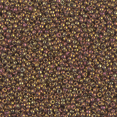 15-2449:  15/0 Transparent Tea Berry Gold Iris Miyuki Seed Bead 