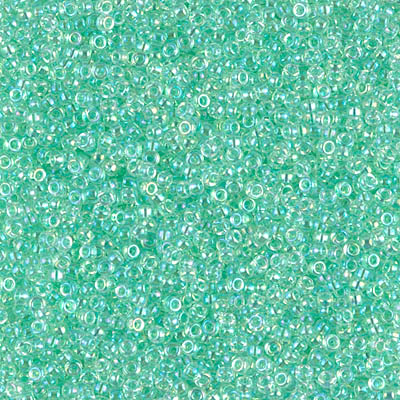 15-271:  15/0 Light Mint Green Lined Crystal AB Miyuki Seed Bead 