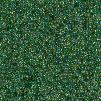 15-331:  15/0 Emerald Lined Light Topaz AB Miyuki Seed Bead 
