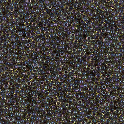 15-335:  15/0 Cranberry Lined Peridot AB Miyuki Seed Bead 