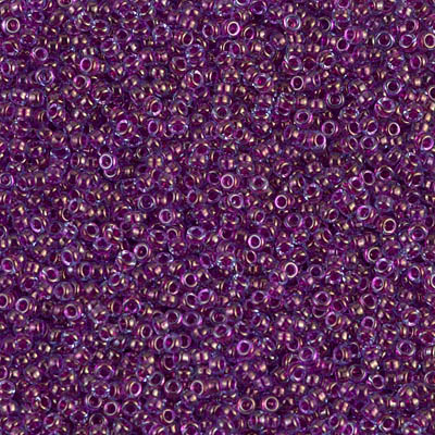15-352:  15/0 Fuchsia Lined Aqua Luster Miyuki Seed Bead 