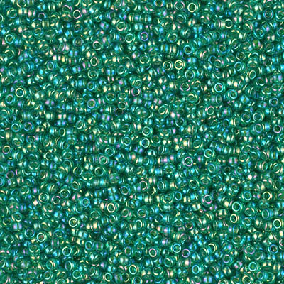 15-354:  15/0 Chartreuse Lined Green AB Miyuki Seed Bead 