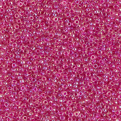 15-355:  15/0 Hot Pink Lined Crystal AB Miyuki Seed Bead 