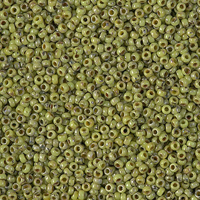 15-4515:  15/0 Opaque Chartreuse Picasso Miyuki Seed Bead 