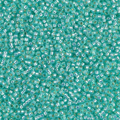 15-571:  15/0 Dyed Sea Green Silverlined Alabaster Miyuki Seed Bead 