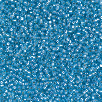 15-573:  15/0 Dyed Aqua Silverlined Alabaster Miyuki Seed Bead 