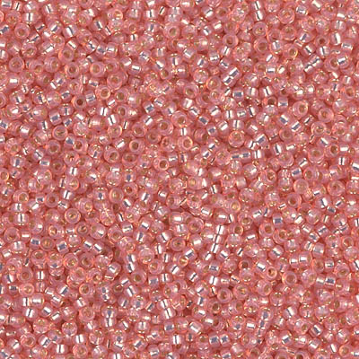 15-642:  15/0 Dyed Salmon Silverlined Alabaster Miyuki Seed Bead 
