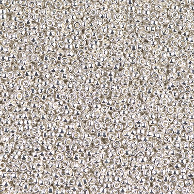 15-961:  15/0 Bright Sterling Plated Miyuki Seed Bead 