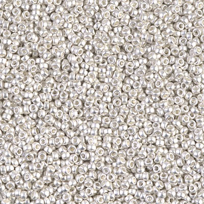 15-961F:  15/0 Matte Bright Sterling Plated Miyuki Seed Bead 