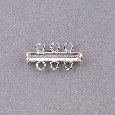 190-011-S: Sterling Silver Slide Lock Tube Clasp 3 strand - (1 piece) - 190-011-S
