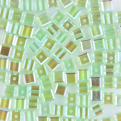 282-140-CHRYAB:  4mm Chrysolite AB Swarovski Crystal Cube (12 pcs) - Discontinued 