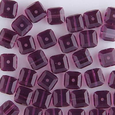 282-160-AM:  6mm Amethyst Swarovski Crystal Cube (12 pcs) 