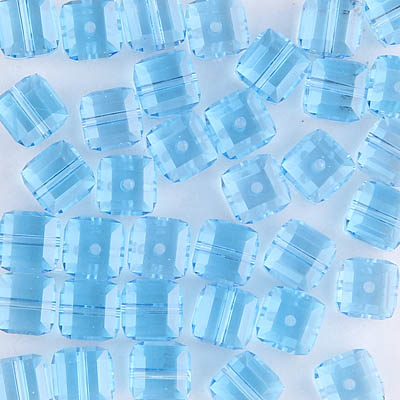 282-160-AQ:  6mm Aquamarine Swarovski Crystal Cube (12 pcs) 