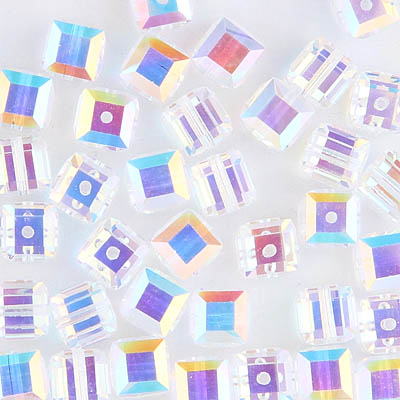 282-160-CAB:  6mm Crystal AB Swarovski Crystal Cube (12 pcs) 