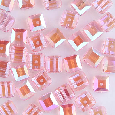 282-160-LROSAB:  6mm Lt Rose AB Swarovski Crystal Cube (12 pcs) 