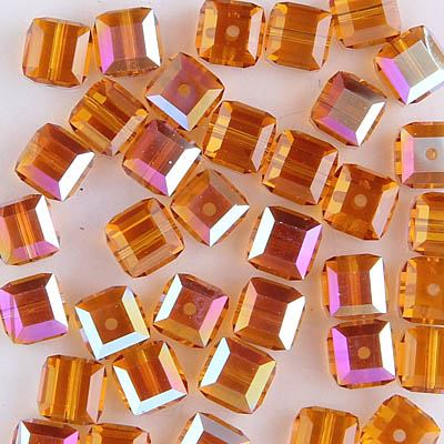 282-160-TOAB:  6mm Topaz AB Swarovski Crystal Cube (12 pcs) 