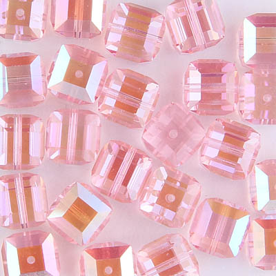 282-180-LROSAB:  8mm Lt Rose AB Swarovski Crystal Cube (12 pcs) 
