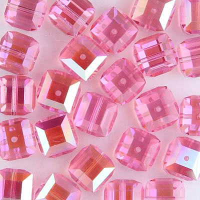 282-180-ROAB:  8mm Rose AB Swarovski Crystal Cube (12 pcs) 