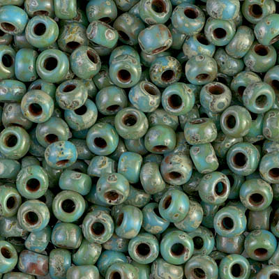 6-4514:  6/0 Opaque Turquoise Blue Picasso Miyuki Seed Bead 
