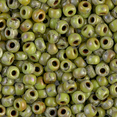 6-4515:  6/0 Opaque Chartreuse Picasso Miyuki Seed Bead 