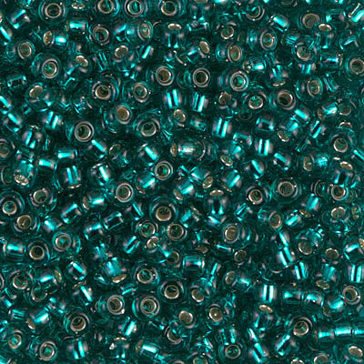 8-2425:  8/0 Silverlined Transparent Teal Miyuki Seed Bead 