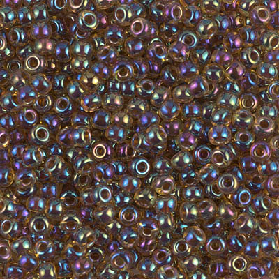 8-357:  8/0 Root Beer Lined Light Topaz AB   Miyuki Seed Bead 