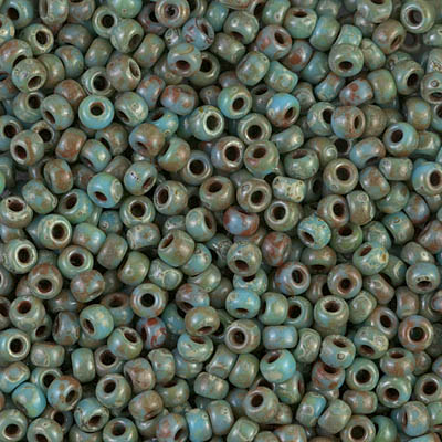 8-4514:  8/0 Opaque Turquoise Blue Picasso Miyuki Seed Bead 