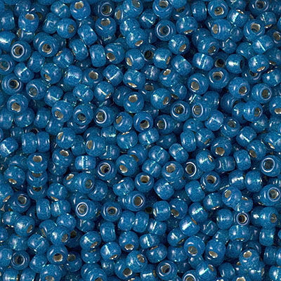 8-648:  8/0 Dyed Denim Blue Silverlined Alabaster Miyuki Seed Bead 
