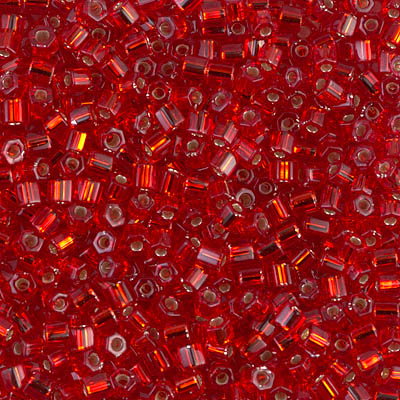 8C-11:  8/0 Cut Silverlined Ruby Miyuki Seed Bead 