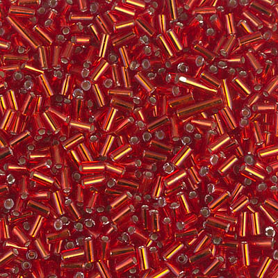 BGL1-010:  3mm Miyuki Bugle Bead Silverlined Flame Red (was BGL1-043) 