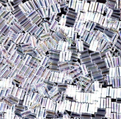 BGL1-250:  3mm Miyuki Bugle Bead Crystal AB (was BGL1-054) 