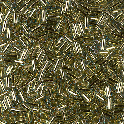 BGL1-953:  3mm Miyuki Bugle Bead 24kt Gold Lined Light Aqua 