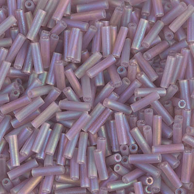 BGL2-142FR:  6mm Miyuki Bugle Bead Matte Transparent Smoky Amethyst AB 