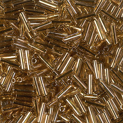 BGL2-955:  6mm Miyuki Bugle Bead 24kt Gold Lined Pale Gray 