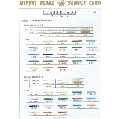 CARD-SLF-1:  Matte silverlined seed beads and triangles sample card (857/R) (15/0, 11/0, 8/0, 6/0, TR10, TR8, TR5)) 