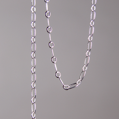 CH0012-S: 6.4 x 3mm Textured Chain - Silver Plated (5 ft) 