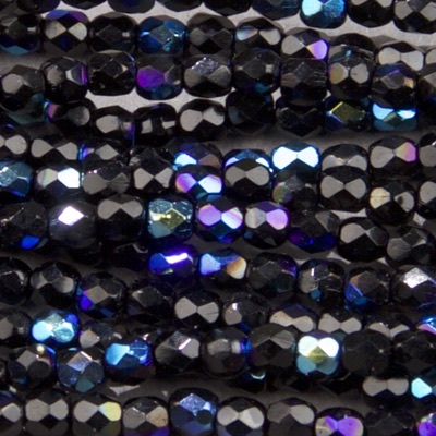 CZF-0003: 3mm Czech Fire Polished - Black AB (50 pcs) 