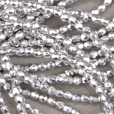 CZF-0013: 3mm Czech Fire Polished - Silver (50 pcs) 