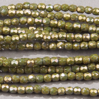 CZF-0055: 3mm Czech Fire Polished - Op Picasso Olive Luster (50 pcs) 
