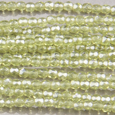 CZF-0059: 3mm Czech Fire Polished - Tr Peridot Luster (50 pcs) 