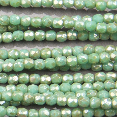 CZF-0063: 3mm Czech Fire Polished - Op Picasso Green Turquoise Luster (50 pcs) 