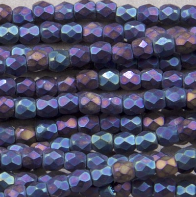 CZF-0092: 3mm Czech Fire Polished - Matte Delphinium Iris (50 pcs) 