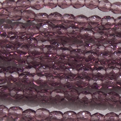 CZF-0100: 3mm Czech Fire Polished - Tr Amethyst (50 pcs) 