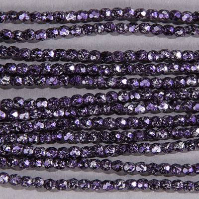 CZF-0149: 3mm Czech Fire Polished - Black Speckled Metallic Silver & Purple (50 pcs) - Discontinued 
